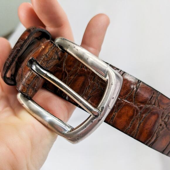 Bill Adler Dress Belt 32 Brown Croc Embossed Calfskin Italian Vintage Silver - Picture 4 of 9